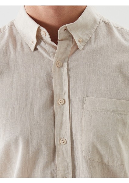 Yeni Sezon Regular Fit Uzun Kollu Keten Karışımlı Erkek Gömlek indirimleri