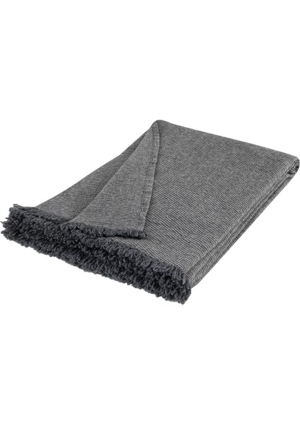 Oslo Yün Keten Antrasit Saçaklı Koltuk Örtüsü 130X170 cm