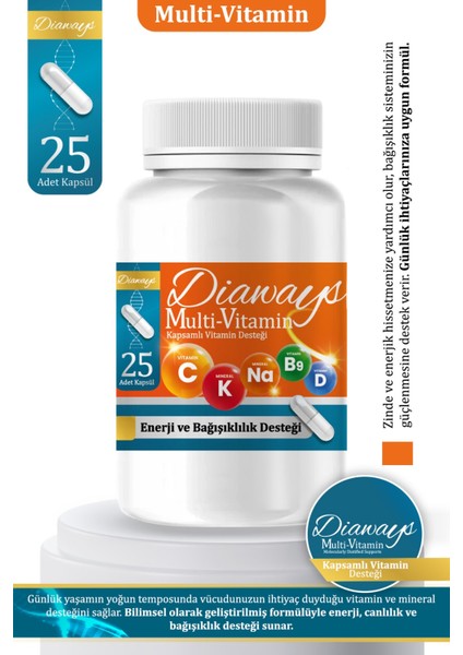 Multi Vitamin Magnezyum Çinko Folik Asit E B6 B5 B3 B2 B1 D3 K2 Içeren Takviye Edici Gıda 25'li fiyatları