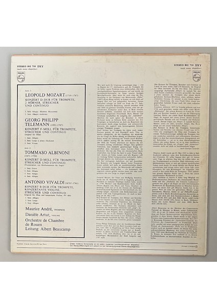 Trompetenkonzerte Lp Leopold Mozart, Georg Philipp Telemann, Tommaso Albinoni*, Antonio Vivaldi Plak (Orijinal Dönem Baskı Plak) fiyatları