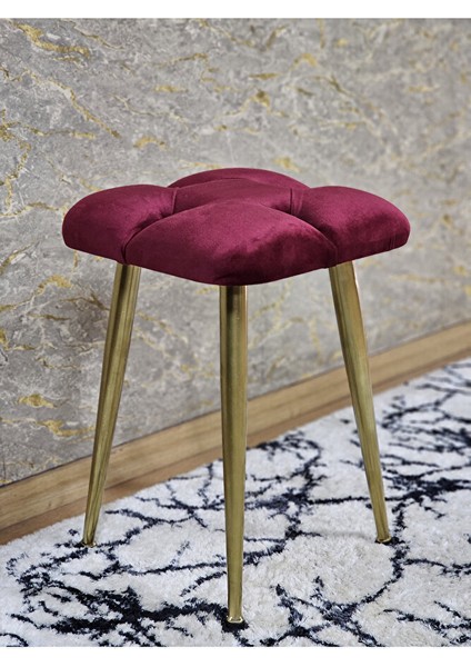 Kare Gold Kaplama Konik Ayaklı Tabure - Oturak - Bar Taburesi - Ayaklı Tabure Bordo Renk 33 x 48 Boyut/ebat