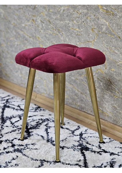 Kare Gold Kaplama Konik Ayaklı Tabure - Oturak - Bar Taburesi - Ayaklı Tabure Bordo Renk 33 x 48 Boyut/ebat fırsatları