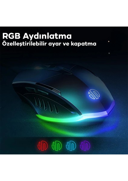 Inphic W1 Sessiz Tıklama Özellikli Ergonomik Kablolu Oyun Mouse Fare 1200/7200DPI-(1903) modelleri
