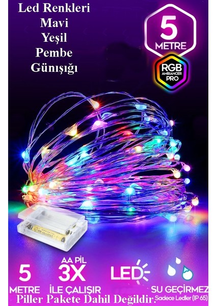 Pilli Rgb LED Işık 5 Metre Iç & Dış Mekan Parti Dekor Kutlama Işığı Renkli LED Dekorasyon