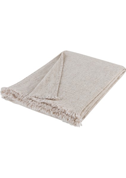 Oslo Yün Keten Bej Saçaklı Koltuk Örtüsü 130X170 cm