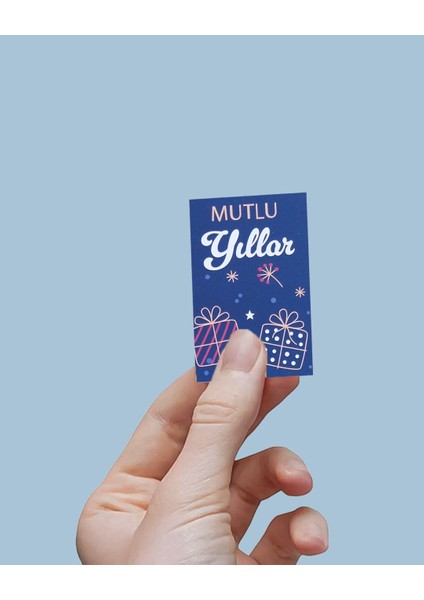 Yılbaşı Mutlu Yıllar Yazılı Hediye Kart Seti, Yeniyıl Paketleme Kartı, 25 ADET-6,5X10 Cm, Mavi fiyatları