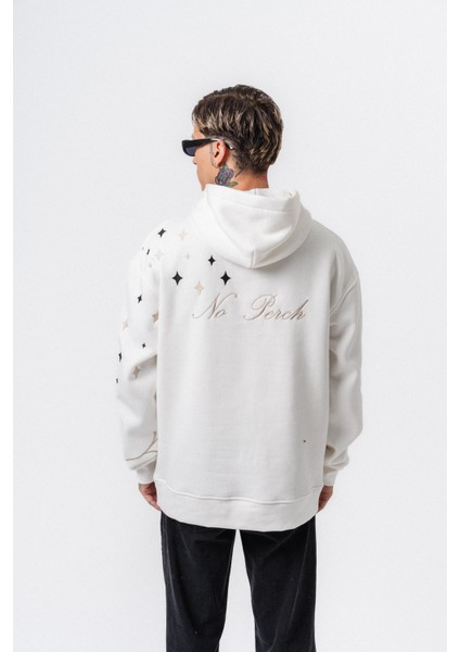 Erkek No Perch Nakışlı Kapüşonlu Oversize Hoodie Ekru modelleri