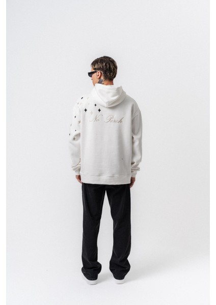 Erkek No Perch Nakışlı Kapüşonlu Oversize Hoodie Ekru indirimleri
