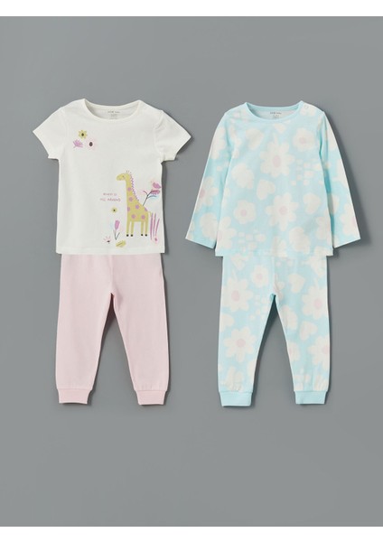 Yeni Sezon Bisiklet Yaka Çiçekli Kız Bebek Pijama Takım 2'li