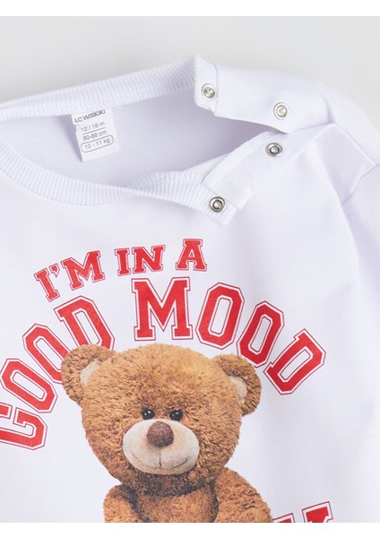 Yeni Sezon Ayıcık Baskılı Kız Bebek Sweatshirt ve Tayt 2'li modelleri