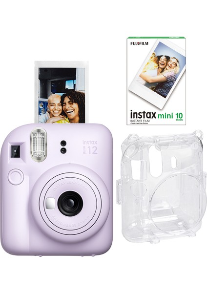 Instax Mini 12 Lila Fotoğraf Makinesi + 10'lu Film ve Şeffaf Kılıf Seti