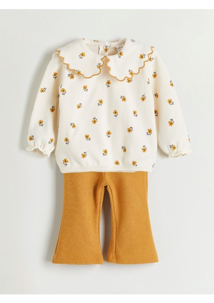 Yeni Sezon Bebe Yaka Kız Bebek Bluz ve Tayt Pantolon 2'li