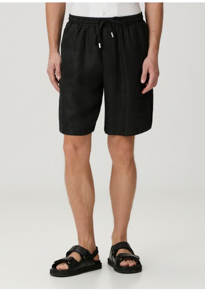 Siyah Beli Kordonlu Keten Bermuda fiyatları