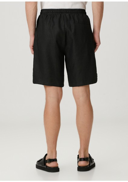 Siyah Beli Kordonlu Keten Bermuda modelleri