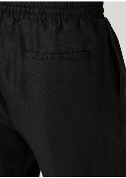 Siyah Beli Kordonlu Keten Bermuda indirimleri