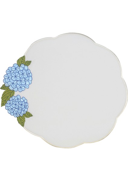 Ortanca Desenli 2'li Keten Mavi Bardak Altlığı