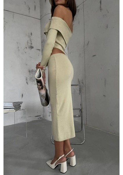 Kadın Örme Tek Omuzlu Asimetrik Kesimli Maksi Bodycon Elbise Natural modelleri