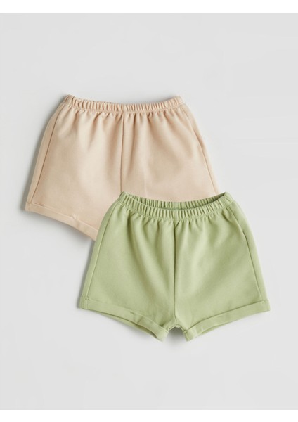 Yeni Sezon Beli Lastikli Erkek Bebek Şort 2'li