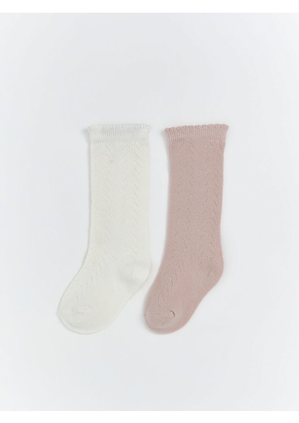 Yeni Sezon Kendinden Desenli Kız Bebek Soket Çorap 2'li