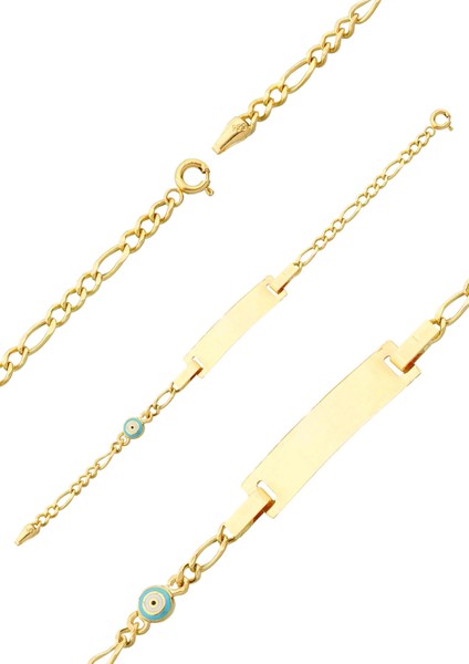 Mavi Nazar Boncuk Altın Çocuk Künye Bileklikk