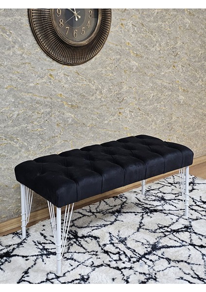Beyaz Boyalı Tel Ayaklı 90 cm Puf Bench - Puf - Bench - Kasalı Oturak - Oturak - Yatak Ucu Puf Siyah Renk 90 x 41 Boyut/ebat