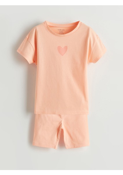 Yeni Sezon Bisiklet Yaka Baskılı Kız Bebek Şortlu Pijama Takımı