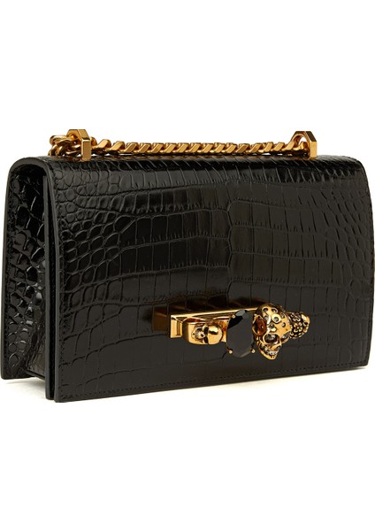 Jewelled Satchel Siyah Kadın Deri Omuz Çantası modelleri
