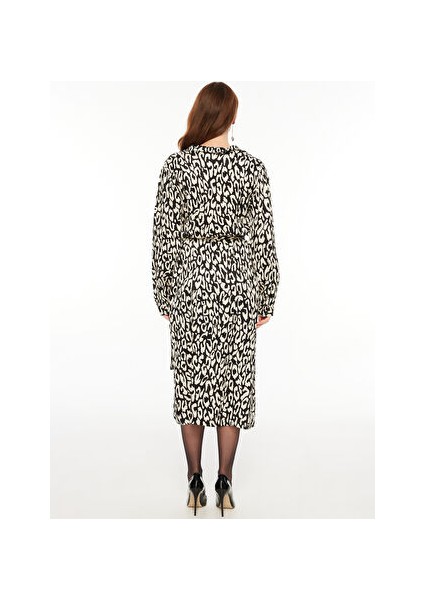Gömlek Yaka Desenli Siyah - Beyaz Midi Kadın Elbise F3WL-ELB2 indirimleri
