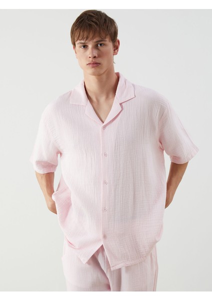 Yeni Sezon Resort Yaka Kısa Kollu Müslin Erkek Gömlek