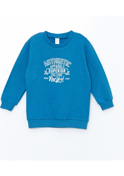 Yeni Sezon Bisiklet Yaka Uzun Kollu Baskılı Erkek Bebek Sweatshirt ve Eşofman Alt 2'li Takım fırsatları