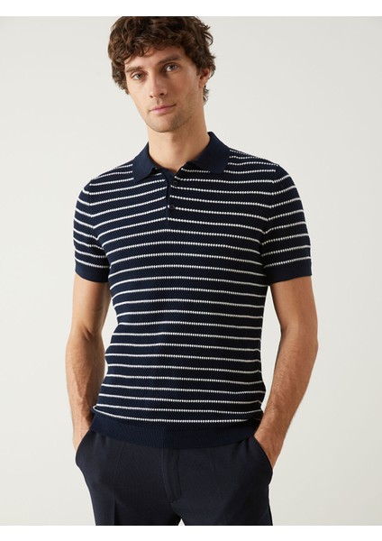 Yeni Sezon Polo Yaka Kısa Kollu Çizgili Erkek Triko Kazak