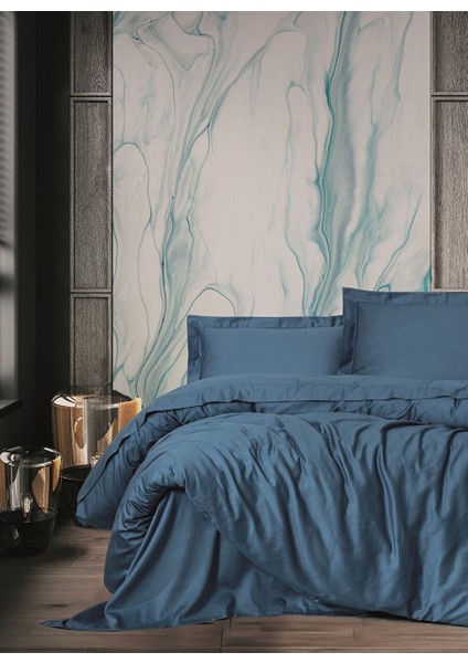 Elegant Saten Çift Kişilik Nevresim Takımı Mavi