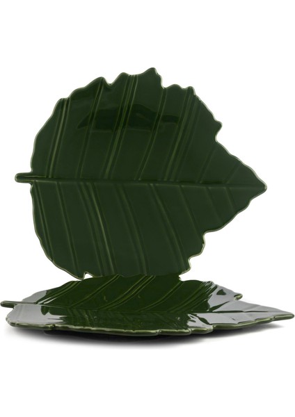 Leaf Yeşil Porselen 2'li Tabak Seti 28 x 25 cm