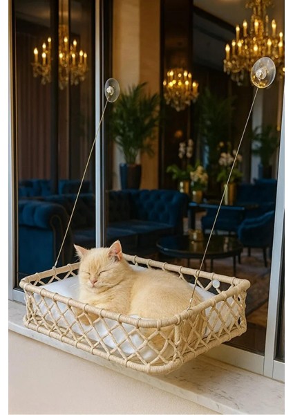 El Örgüsü Kedi ve Köpek Vantuzlu Cam Yatağı, Hamak Krem fiyatları