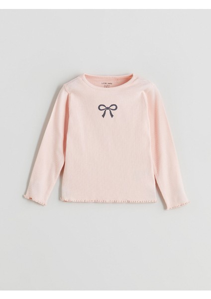 Yeni Sezon Bisiklet Yaka Fiyonk Desenli Uzun Kollu Kız Bebek Tişört