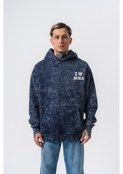 Erkek Mma Baskılı Kapüşonlu Oversize Hoodie Lacivert fiyatları