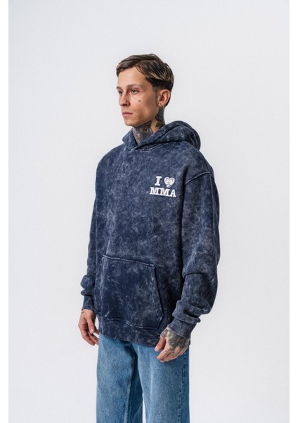 Erkek Mma Baskılı Kapüşonlu Oversize Hoodie Lacivert modelleri
