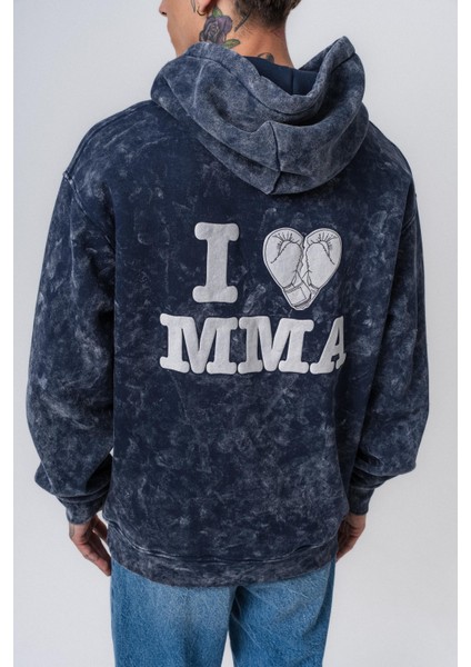 Erkek Mma Baskılı Kapüşonlu Oversize Hoodie Lacivert fırsatları