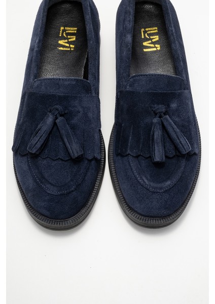 Milina Lacivert Süet Püsküllü Hakiki Deri Kadın Loafer Ayakkabı fiyatları