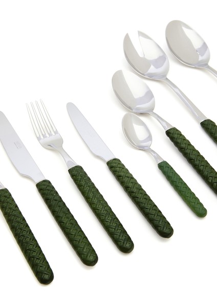 Intreccio Leather Yeşil Çelik 74 Parça Çatal Bıçak Kaşık Seti fiyatları
