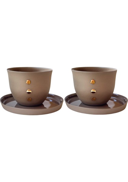 Couple Brown Porselen 2'li Kahve Fincanı ve Bardağı Seti
