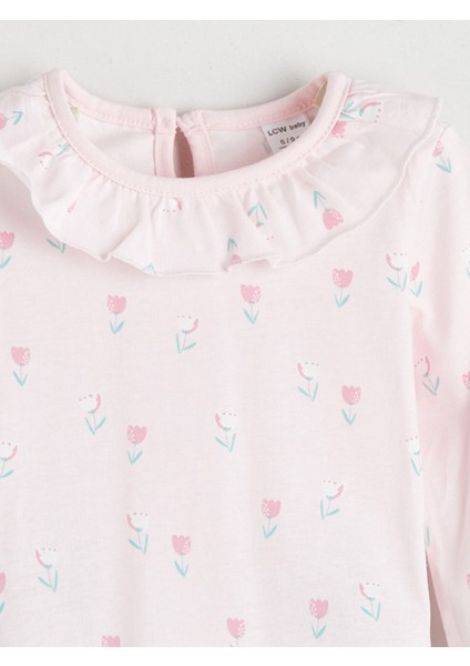 Yeni Sezon Bisiklet Yaka Çiçekli Kız Bebek Tişört modelleri