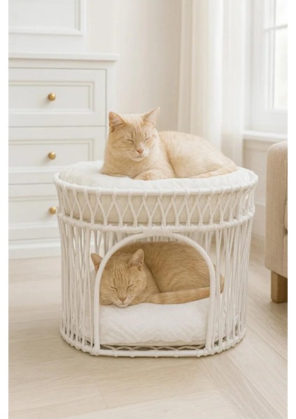 Çift Katlı Kedi Yatağı Kedi Ranzası, Iskandinav Kedi Evi Krem