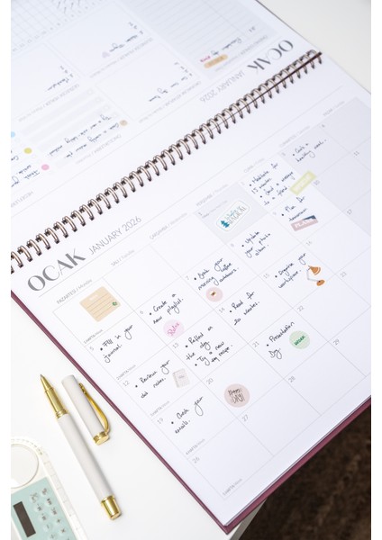 2026 Masaüstü Planlayıcı Takvim 25X35 cm - Bordo fiyatları