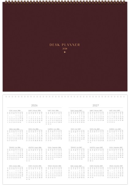 2026 Masaüstü Planlayıcı Takvim 25X35 cm - Bordo indirimleri