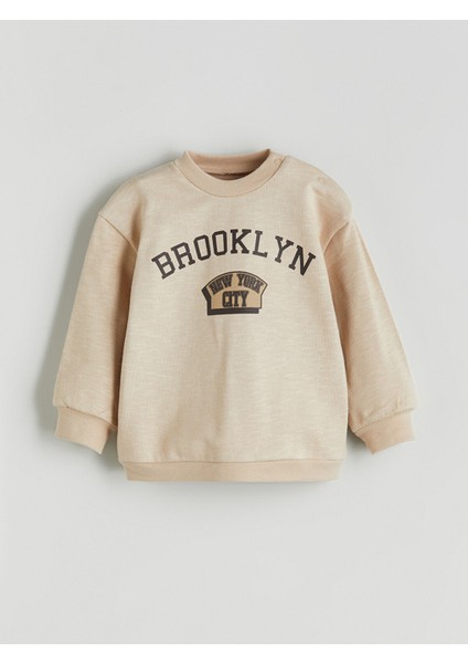 Yeni Sezon Bisiklet Yaka Baskılı Erkek Bebek Sweatshirt