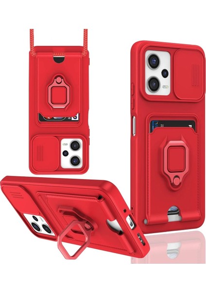 Newface Xiaomi Redmi Note 12 Pro 5g Kılıf Zuma Kartvizitli Yüzüklü Silikon - Kırmızı