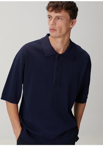 Lacivert Polo Yaka Kısa Kollu Oversized Triko fiyatları