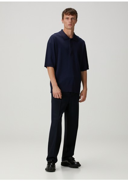 Lacivert Polo Yaka Kısa Kollu Oversized Triko modelleri