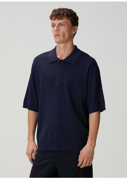 Lacivert Polo Yaka Kısa Kollu Oversized Triko fırsatları